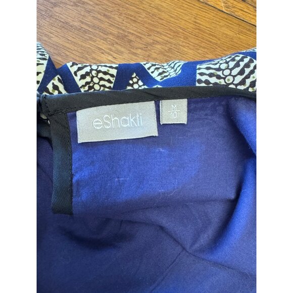 eShakti Dress M10 Navy White Leaf Print Midi V-Neckline & Short Sleeves - Picture 3 of 7